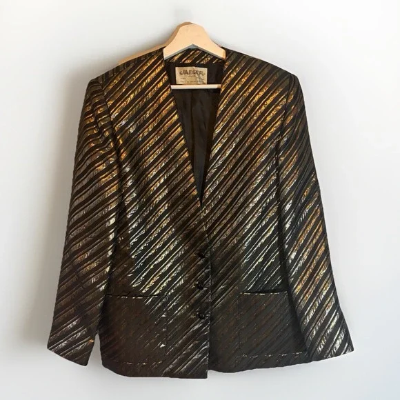 Jaeger Vintage Metallic Pinstripe Blazer Made in Great Britain US 10 - Picture 1 of 13